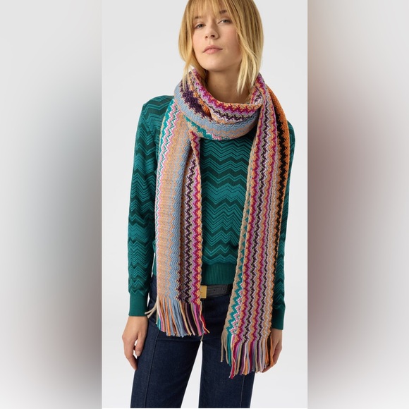 Missoni Accessories - Missoni Multicolor Zigzag Knit Scarf with Fringes 75”x20”.